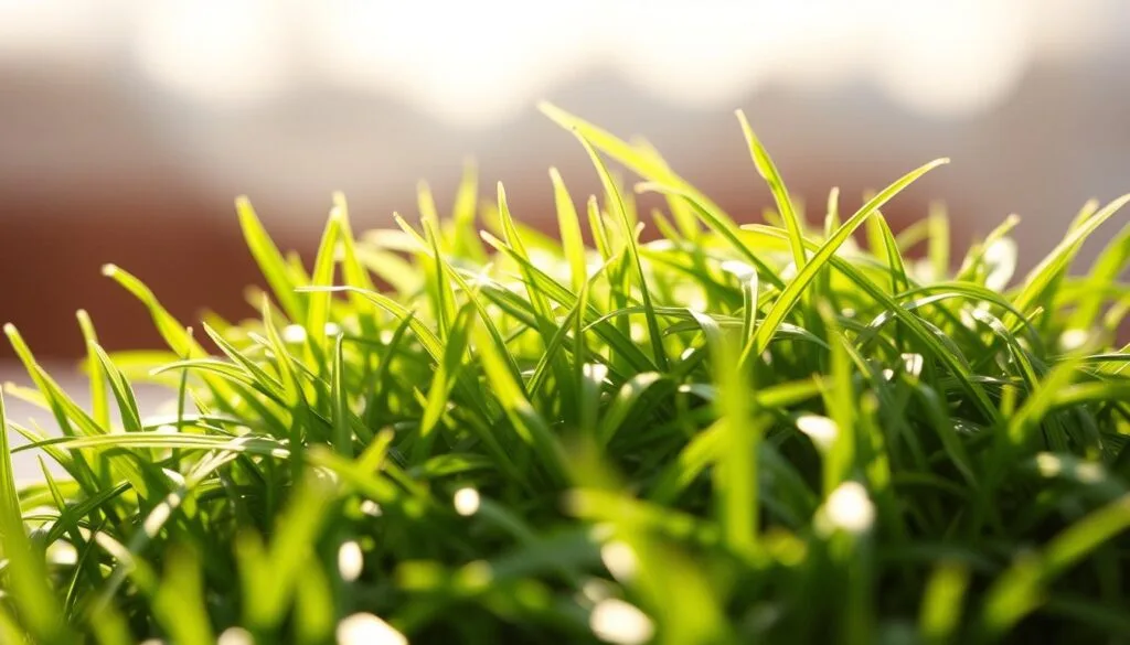 A close-up photograph of a pile of fresh, vibrant barley grass leaves against a soft, blurred backdrop. The leaves are illuminated by warm, natural light, casting subtle shadows and highlighting their delicate, feathery texture. The image conveys a sense of health and vitality, while also suggesting potential concerns or cautions about the possible side effects of consuming barley grass. The focus and composition draw the viewer's attention to the core subject, encouraging a thoughtful consideration of the potential benefits and risks associated with this natural supplement.