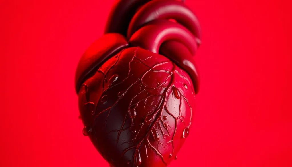 A close-up view of a human heart against a vibrant red background, representing the connection between beetroot juice and improved blood pressure. The heart is rendered with intricate detail, showcasing its intricate network of arteries and veins. Soft, warm lighting illuminates the heart, creating a sense of vitality and health. In the foreground, droplets of beetroot juice are suspended in the air, reflecting the heart's pulsing rhythm. The overall composition evokes a harmonious fusion of nature's power and the human body's circulatory system, conveying the potential benefits of beetroot juice for cardiovascular well-being. A close-up view of a human heart against a vibrant red background, representing the connection between beetroot juice and improved blood pressure. The heart is rendered with intricate detail, showcasing its intricate network of arteries and veins. Soft, warm lighting illuminates the heart, creating a sense of vitality and health. In the foreground, droplets of beetroot juice are suspended in the air, reflecting the heart's pulsing rhythm. The overall composition evokes a harmonious fusion of nature's power and the human body's circulatory system, conveying the potential benefits of beetroot juice for cardiovascular well-being.
