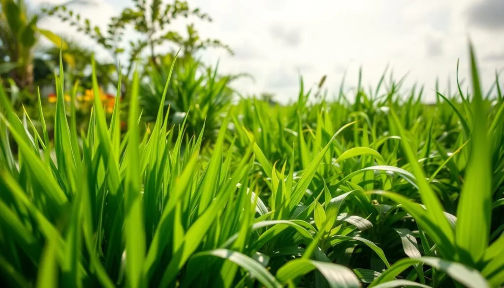 A lush, verdant landscape filled with thriving plants and vibrant colors. In the foreground, a close-up view of various leafy greens, including vibrant green barley grass, their textures and hues captured in crisp detail. The middle ground showcases a range of organic superfoods like spirulina, wheatgrass, and chlorella, their nutrient-rich qualities radiating an aura of natural health. In the background, a soft, ethereal light filters through wispy clouds, casting a warm, soothing glow over the entire scene. The overall mood is one of serenity, balance, and the inherent wellness found in nature's bounty. Captured with a wide-angle lens to emphasize the harmony and interconnectedness of these powerful ingredients.
