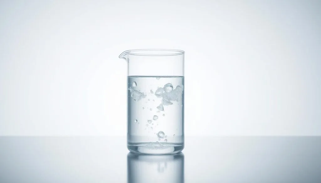 A clean, well-lit laboratory setting with a clear glass beaker filled with sparkling, crystal-clear water. The beaker is placed on a sleek, metallic surface, reflecting the surroundings. Soft, directional lighting illuminates the scene, creating subtle shadows and highlights that accentuate the transparency of the water. The background is a crisp, minimalist white, allowing the water sample to be the focal point. The overall mood is one of scientific precision and clarity, inviting the viewer to closely examine the contents of the beaker. A clean, well-lit laboratory setting with a clear glass beaker filled with sparkling, crystal-clear water. The beaker is placed on a sleek, metallic surface, reflecting the surroundings. Soft, directional lighting illuminates the scene, creating subtle shadows and highlights that accentuate the transparency of the water. The background is a crisp, minimalist white, allowing the water sample to be the focal point. The overall mood is one of scientific precision and clarity, inviting the viewer to closely examine the contents of the beaker.