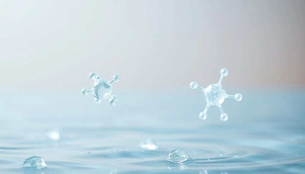 A crystalline molecular structure of hydrogen atoms, glowing with an ethereal luminescence, stands as the focal point of the composition. In the foreground, the hydrogen molecules are depicted in dynamic motion, evoking a sense of athletic performance and physical prowess. The middle ground features a serene, water-like backdrop, symbolizing the integration of hydrogen water into the wellness concept. Soft, diffused lighting casts a warm, soothing glow across the scene, creating an atmosphere of tranquility and rejuvenation. The overall impression is one of scientific elegance, natural vitality, and the profound health benefits of hydrogen water.