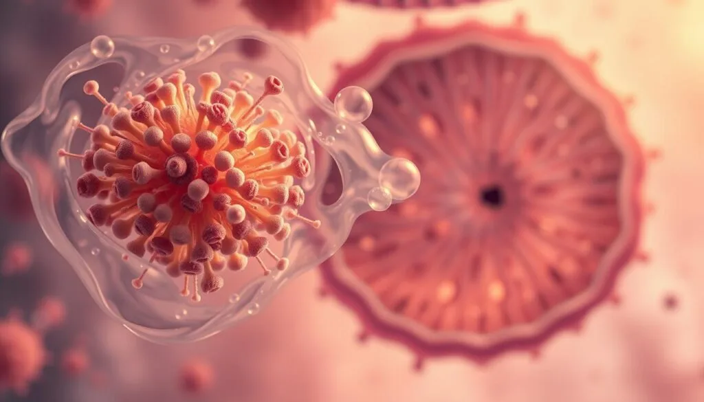 A detailed, microscopic view of the human gut microbiome, showcasing the intricate interactions between gut bacteria and molecular hydrogen. In the foreground, a cluster of diverse gut microbiota species, each with distinct shapes and colors, surrounded by a swirling, translucent cloud of molecular hydrogen gas. The middle ground features a cross-section of the intestinal lining, revealing the dense network of microvilli and epithelial cells that interface with the gut microbiome. In the background, a soft, ethereal glow illuminates the scene, conveying the delicate balance and symbiotic relationship between the gut microbiome and molecular hydrogen. The lighting is warm and diffused, creating a serene, almost dreamlike atmosphere. Captured with a high-resolution, wide-angle lens to emphasize the complexity and interconnectedness of this vital biological system. A detailed, microscopic view of the human gut microbiome, showcasing the intricate interactions between gut bacteria and molecular hydrogen. In the foreground, a cluster of diverse gut microbiota species, each with distinct shapes and colors, surrounded by a swirling, translucent cloud of molecular hydrogen gas. The middle ground features a cross-section of the intestinal lining, revealing the dense network of microvilli and epithelial cells that interface with the gut microbiome. In the background, a soft, ethereal glow illuminates the scene, conveying the delicate balance and symbiotic relationship between the gut microbiome and molecular hydrogen. The lighting is warm and diffused, creating a serene, almost dreamlike atmosphere. Captured with a high-resolution, wide-angle lens to emphasize the complexity and interconnectedness of this vital biological system.