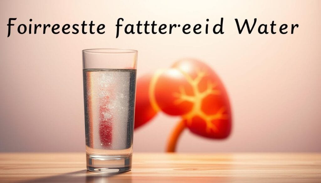 A serene, well-lit scene depicting the benefits of hydrogen-rich water for liver health. In the foreground, a transparent glass of sparkling, iridescent water stands on a wooden table, its surface reflecting the light. Behind it, a vibrant, healthy liver organ is depicted, glowing with an ethereal, amber-hued luminescence, symbolizing the rejuvenating effects of the hydrogen-rich water. The background is a soothing, pastel-colored gradient, creating a sense of calm and wellness. The overall composition conveys a mood of tranquility, balance, and the restorative power of hydrogen water for liver function.