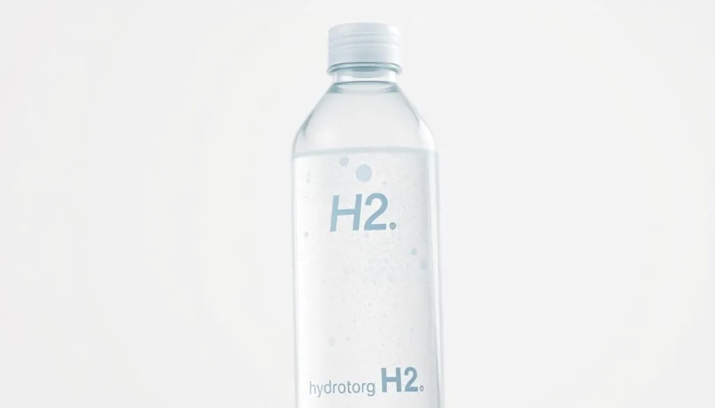 A well-lit, close-up photograph of a hydrogen water bottle filled with clear, sparkling water against a clean, white background. The bottle has a sleek, minimalist design with a prominent H2 logo, conveying the benefits of hydrogen-infused water. The lighting is soft and diffused, creating a tranquil, wellness-inspired atmosphere. The water appears refreshing and vibrant, reflecting the healthy, hydrating properties of hydrogen water. The image captures the essence of why someone would choose a hydrogen generator water bottle as part of their wellness routine.