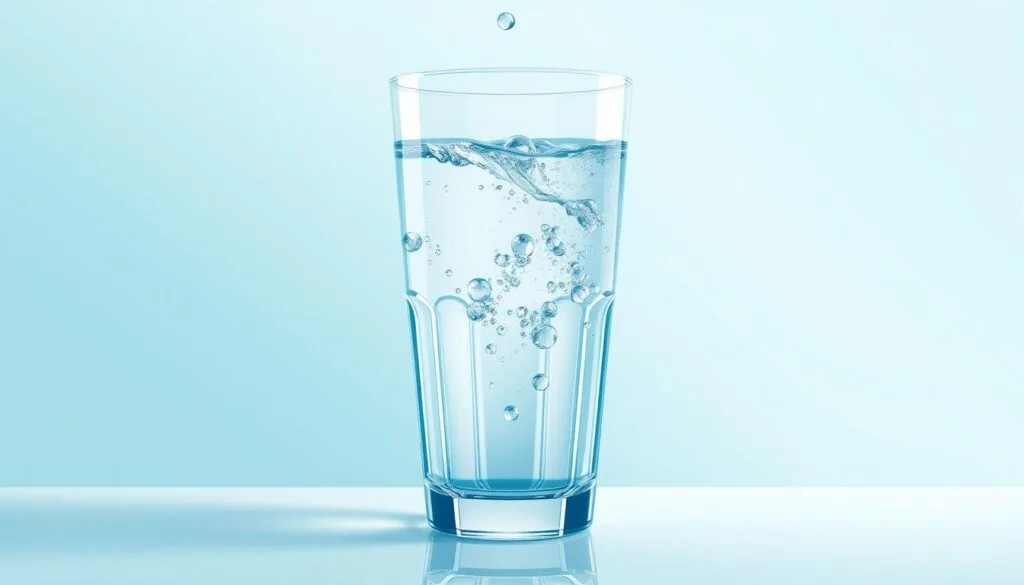 a detailed digital illustration of the health benefits of hydrogen water, featuring a prominent glass of clear water with a subtle blue tint and rising bubbles, surrounded by a clean, minimalist background with clean lines and soft gradients in shades of blue and green, conveying a sense of purity, refreshment, and wellbeing. The overall composition is balanced and visually appealing, highlighting the key elements in a way that draws the viewer's attention to the beneficial properties of hydrogen-infused water.