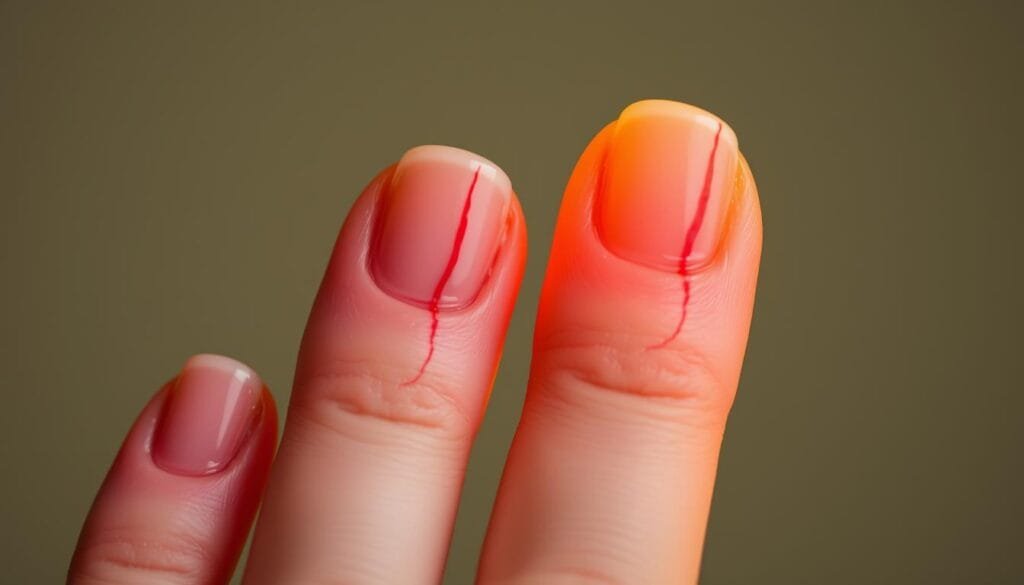spoon-shaped nails with red lines