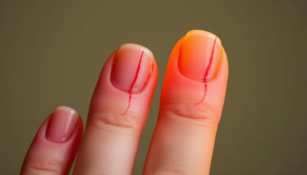 spoon-shaped nails with red lines