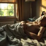 A bedridden person lies in a dimly lit room, their skin pale and sunken. Skeletal limbs protrude from the covers, a stark contrast to the vibrant greenery visible through the window. The room's atmosphere is somber, with a warm, golden light filtering in, casting long shadows. The subject's eyes are closed, their expression weary, suggesting the physical and mental toll of a vitamin deficiency. The scene evokes a sense of isolation and the need for nourishment and sunlight. A subtle hint of medical equipment in the background underscores the severity of the condition.