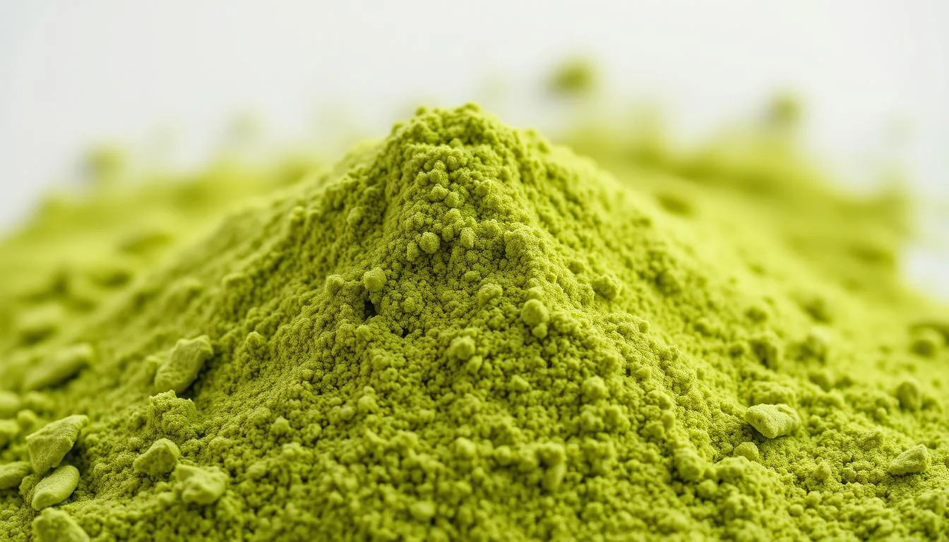 A vibrant, close-up photograph of a mound of barley green powder, meticulously captured with a macro lens. The powder appears lush and velvety, with an inviting, vivid green hue that evokes the verdant, nutrient-rich essence of the barley plant. The lighting is soft and diffused, accentuating the powder's natural luminescence and highlighting its fine, powdery texture. The composition places the powder at the center, filling the frame and drawing the viewer's eye to its soothing, earthy tones. The overall mood is one of natural health and wellness, reflecting the restorative properties of this versatile superfood.