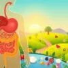 A vibrant illustration showcasing the intricate world of gut health. In the foreground, a stylized cross-section of the human digestive system, highlighting the delicate balance of beneficial bacteria. The middle ground features a lush, verdant landscape dotted with probiotic-rich foods, such as fermented vegetables, yogurt, and kefir. In the background, a warm, glowing sunrise casts a serene, natural light, symbolizing the rejuvenating power of a healthy gut. The overall composition conveys a sense of harmony, vitality, and the importance of nourishing our internal ecosystems for optimal gastric well-being.