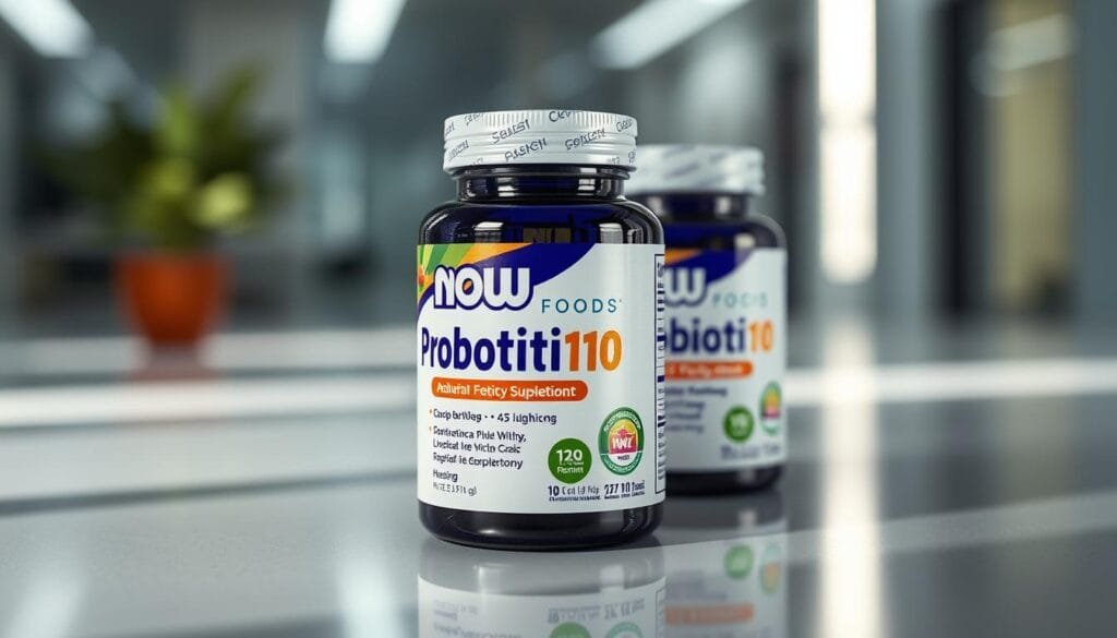 Generate an image of NOW Foods Probiotic-10 packaging