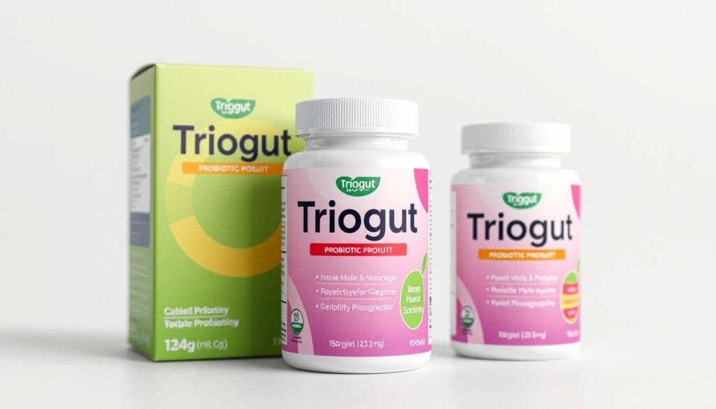 Generate an image of Triogut probiotic packaging
