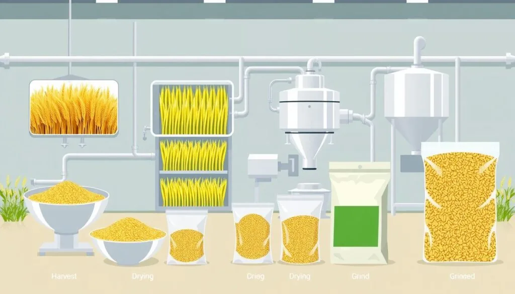 Generate an image of green barley powder processing Generate an image of green barley powder processing