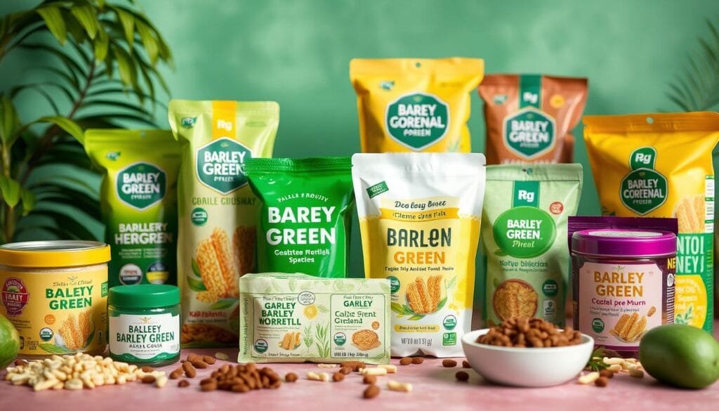 Generate an image of various barleygreen products available in Malaysia.