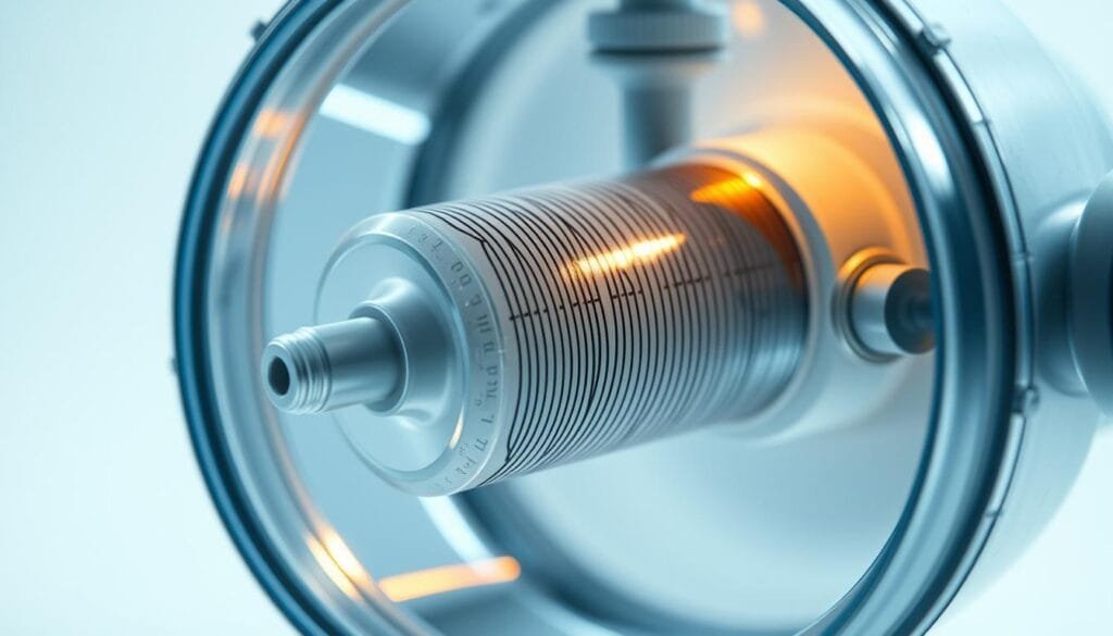 Hydrogen water filter maintenance: a well-lit, high-resolution close-up image showing the internal components of a hydrogen water filter, including the filter cartridge, tubing, and any other key parts. The filter should be open, revealing its inner workings, with a sense of precision and technical detail. The image should convey a clean, organized, and professional atmosphere, as if guiding the viewer through the process of maintaining or replacing the filter. The overall mood should be informative and instructive, allowing the reader to visualize the steps involved in keeping a hydrogen water filter in optimal condition.