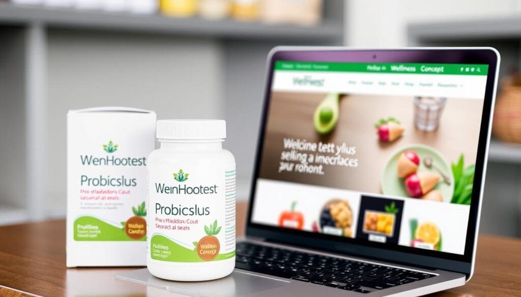 Image of Probio Plus packaging and Wellness Concept website on a laptop screen
