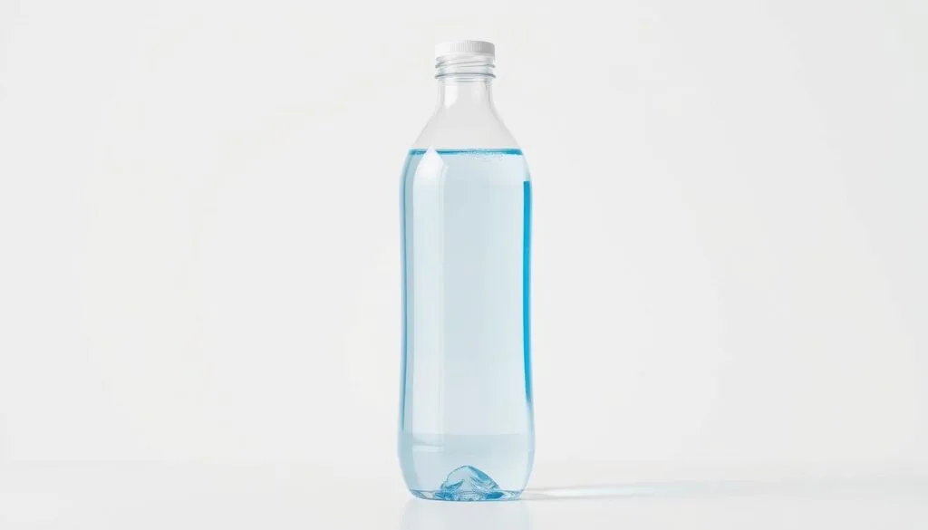 A sleek, transparent hydrogen water bottle stands against a pristine white background, its contents gently glowing with a subtle blue hue. The bottle's elegant form, crafted from high-quality, lightweight plastic, reflects the soft, natural lighting that bathes the scene. The bottle's surface is free of any blemishes or imperfections, giving it a polished, professional appearance. The water within the bottle appears pure and inviting, its gentle bubbles hinting at the hydrogen-rich goodness within. The overall composition exudes a sense of purity, innovation, and scientific precision, perfectly complementing the "Hydrogen water bottles: generate, retain, and maintain" section of the article.