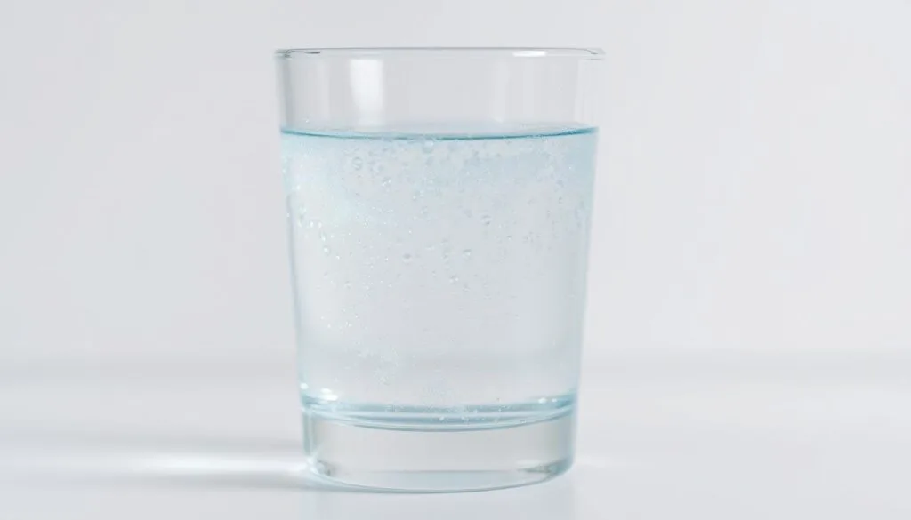A clear glass filled with sparkling, iridescent water that appears to have tiny bubbles suspended within. The water has a slightly bluish-green hue, reflecting the natural hydrogen content. The glass is set against a soft, out-of-focus background, perhaps a white table or counter, creating a clean, minimalist composition. Soft, diffused lighting gently illuminates the water, highlighting its translucent, almost ethereal quality. The overall mood is one of purity, serenity, and the natural, life-giving properties of hydrogen-rich water. A clear glass filled with sparkling, iridescent water that appears to have tiny bubbles suspended within. The water has a slightly bluish-green hue, reflecting the natural hydrogen content. The glass is set against a soft, out-of-focus background, perhaps a white table or counter, creating a clean, minimalist composition. Soft, diffused lighting gently illuminates the water, highlighting its translucent, almost ethereal quality. The overall mood is one of purity, serenity, and the natural, life-giving properties of hydrogen-rich water.