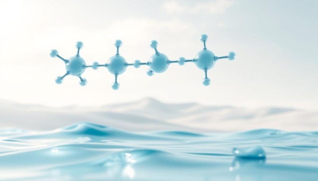 A detailed molecular hydrogen structure floats against a backdrop of soft, diffused lighting, evoking a sense of tranquility and wellness. The hydrogen atoms are rendered with precision, their bonds shimmering with a gentle ethereal glow. In the foreground, a soothing, aquamarine-hued fluid undulates, symbolizing the role of hydrogen-infused water in promoting health and vitality. The middle ground features a serene, minimalist landscape with rolling hills and a clear sky, conveying a sense of harmony and balance. The overall composition conveys the concept of "Wellness Concept Malaysia," where the power of hydrogen-enriched water is harnessed for holistic well-being.