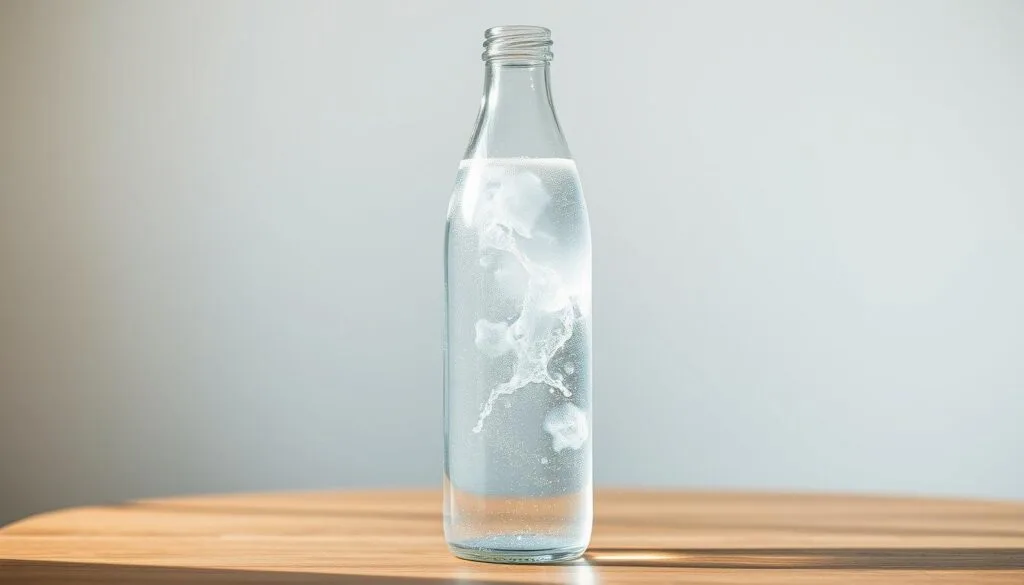 A glass bottle filled with crystal clear, effervescent hydrogen water, sitting on a wooden table with a minimalist white background. Soft, natural lighting illuminates the bottle, highlighting the delicate bubbles rising within. The bottle's sleek, modern design reflects the pure, healthy essence of the hydrogen-infused liquid. A sense of refreshment and purity pervades the scene, inviting the viewer to imagine the revitalizing experience of drinking this unique, functional water. A glass bottle filled with crystal clear, effervescent hydrogen water, sitting on a wooden table with a minimalist white background. Soft, natural lighting illuminates the bottle, highlighting the delicate bubbles rising within. The bottle's sleek, modern design reflects the pure, healthy essence of the hydrogen-infused liquid. A sense of refreshment and purity pervades the scene, inviting the viewer to imagine the revitalizing experience of drinking this unique, functional water.