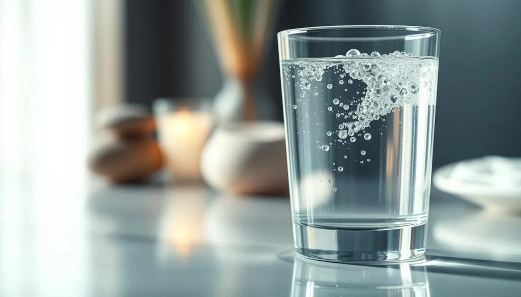 A glass container filled with shimmering therapeutic concentration hydrogen water, bathed in a soft, natural light that gently illuminates the liquid's delicate bubbles. The container is positioned in the foreground, casting a subtle reflection on the sleek, minimalist surface it rests upon. In the middle ground, a blurred background suggests a serene, spa-like atmosphere, with hints of natural elements such as stones or plants. The overall mood is one of tranquility and wellness, inviting the viewer to contemplate the potential benefits of the therapeutic hydrogen water. A glass container filled with shimmering therapeutic concentration hydrogen water, bathed in a soft, natural light that gently illuminates the liquid's delicate bubbles. The container is positioned in the foreground, casting a subtle reflection on the sleek, minimalist surface it rests upon. In the middle ground, a blurred background suggests a serene, spa-like atmosphere, with hints of natural elements such as stones or plants. The overall mood is one of tranquility and wellness, inviting the viewer to contemplate the potential benefits of the therapeutic hydrogen water.