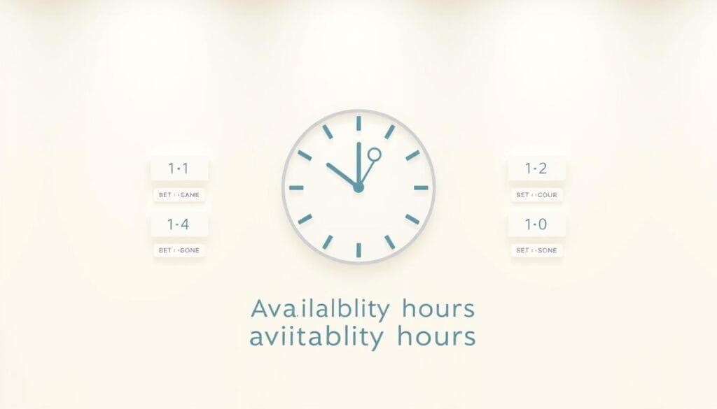 A modern, minimalist illustration of "availability hours" for a KYK Hydrogen Water Filter at a Wellness Concept store. The composition features a clean, pastel-colored background with a central clock icon or symbol, surrounded by neatly arranged hour blocks denoting the store's operating schedule. The design should convey a sense of clarity, organization, and professionalism, with a focus on legibility and visual harmony. Subtle design elements, such as geometric shapes or icons, can be incorporated to enhance the overall aesthetic. The lighting should be soft and diffused, creating a warm, inviting atmosphere.